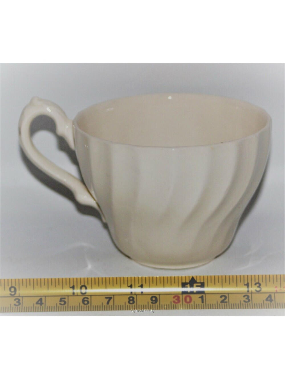 MYOTT Set/2 Olde Chelsea White Flat Cup*Swirl Rim Scalloped Edge*VTG England